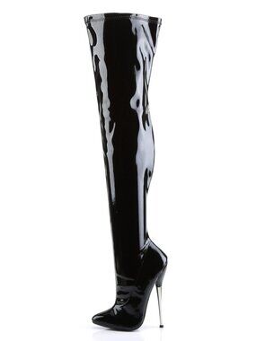 Black Patent Thigh High Stiletto Boots | 6" Heel Pole Dance Goth Boots